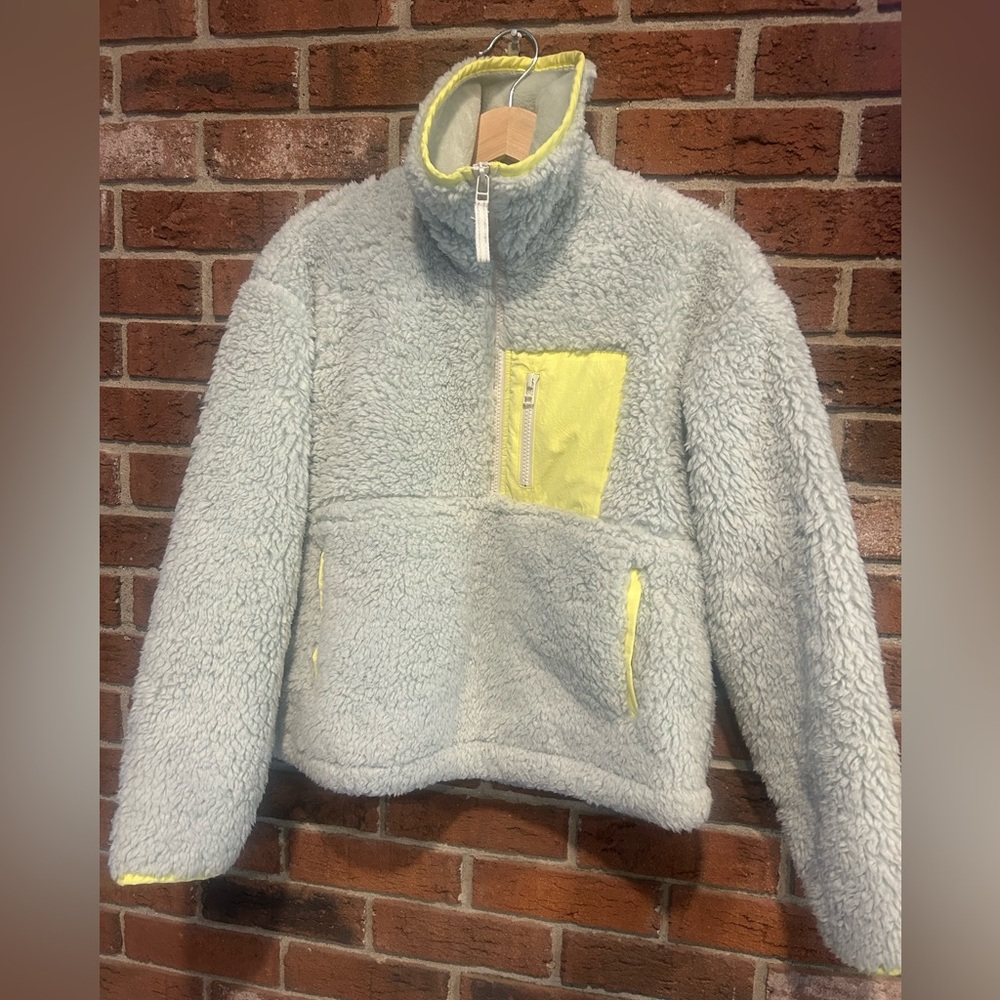 NWT GREY (not blue) Anthropologie Janey Fleece Quarter-Zip Pullover Size XS
